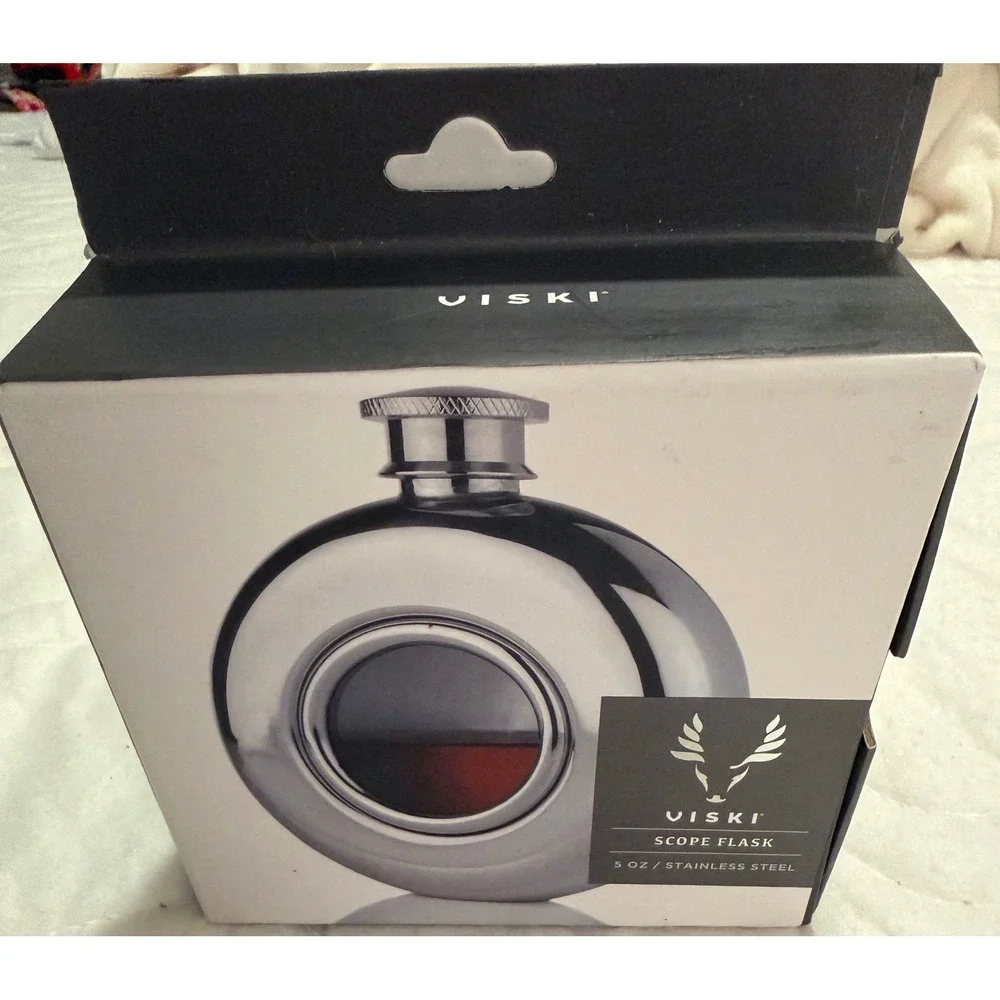 Viski Scope Flask 5 oz Polished Stainless Steel with Glass Porthole Window 3217